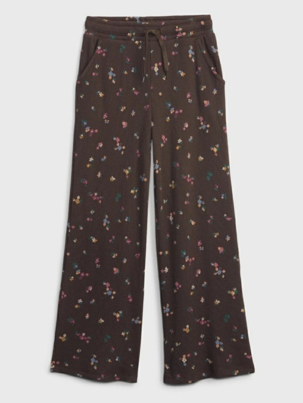 New Gap kids wide leg waffle pants brown floral size 8 medium